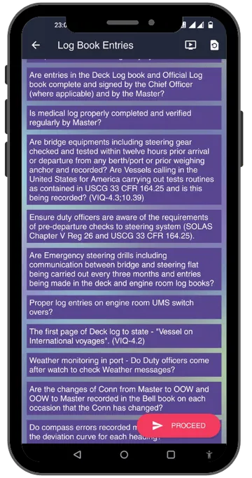 Guide2Inspections checklist screen with structured questions and VIQ references