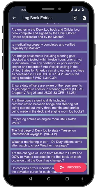 Guide2Inspections checklist screen — structured questions with VIQ references, used here as a placeholder for a dedicated VDR readiness checklist screen