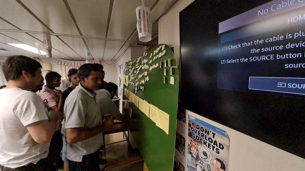 Crew members reviewing the shortlisted ideas from the workshop