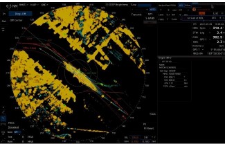 ARPA radar display, illustrating the difference between AIS-derived and radar-derived CPA/TCPA data discussed in this section